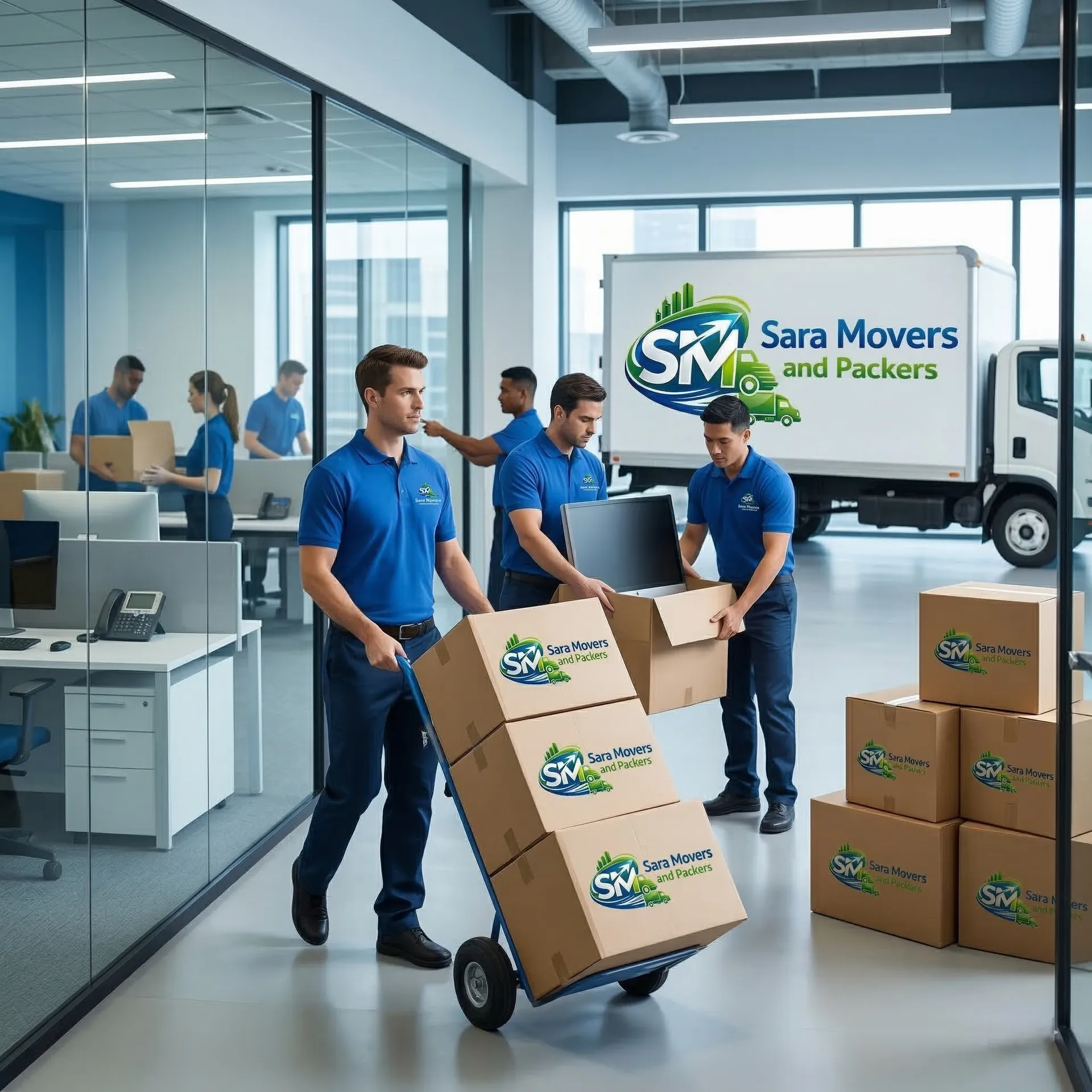Sara Movers team moving an office in Dubai